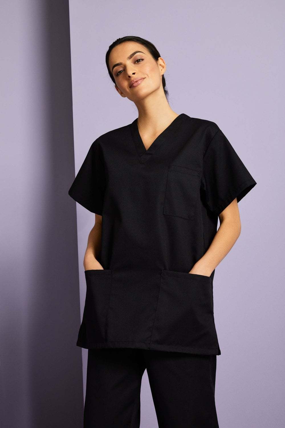 Tunique M dicale Noire Col V Mixte MaxiBlouse