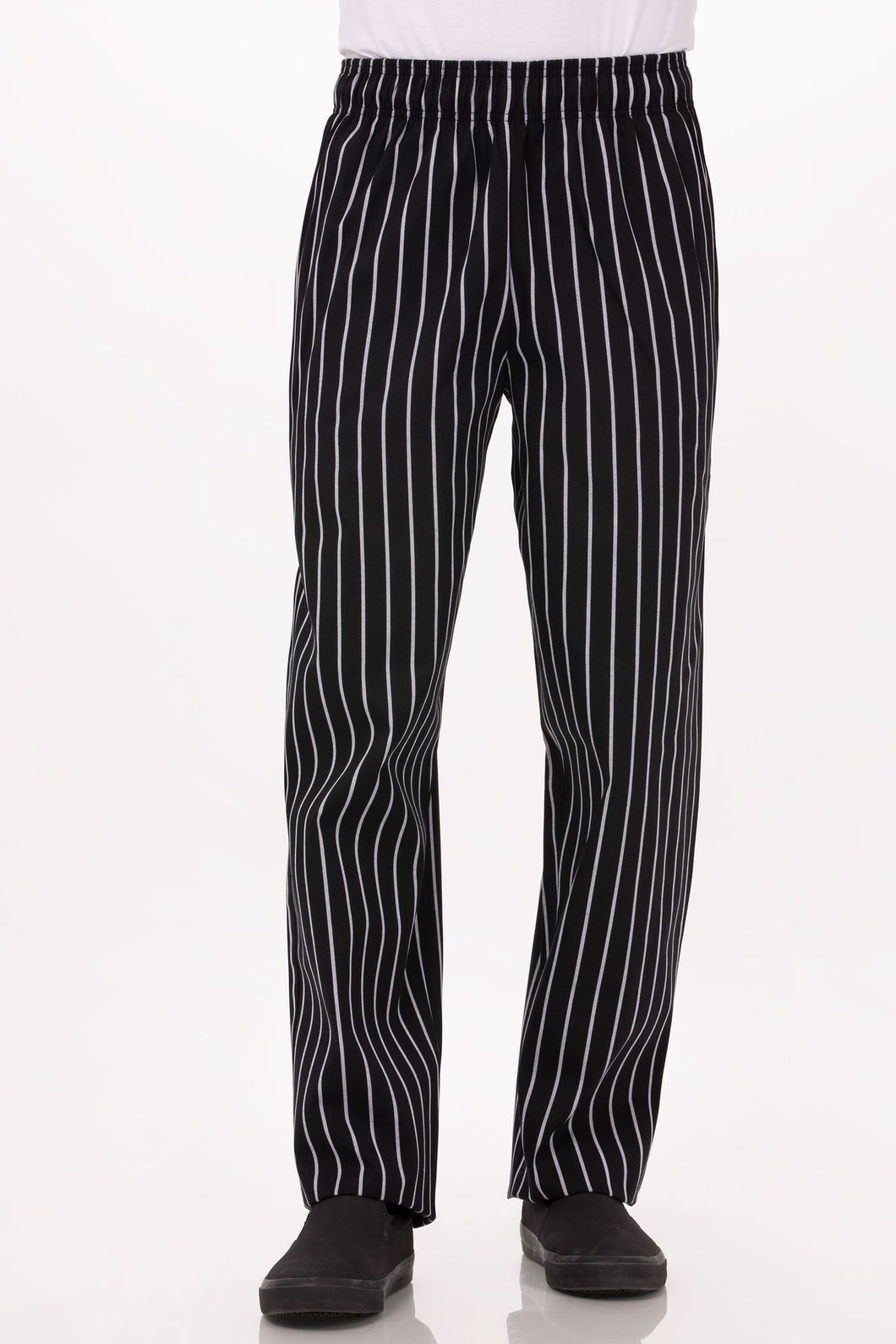 Pantalon de cuisine homme noir et blanc rayé (style 5 poches